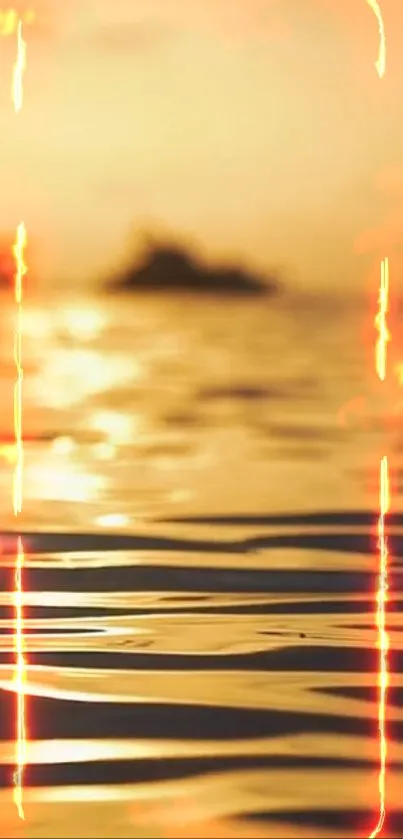 Burning sunset over ocean with fiery reflections.