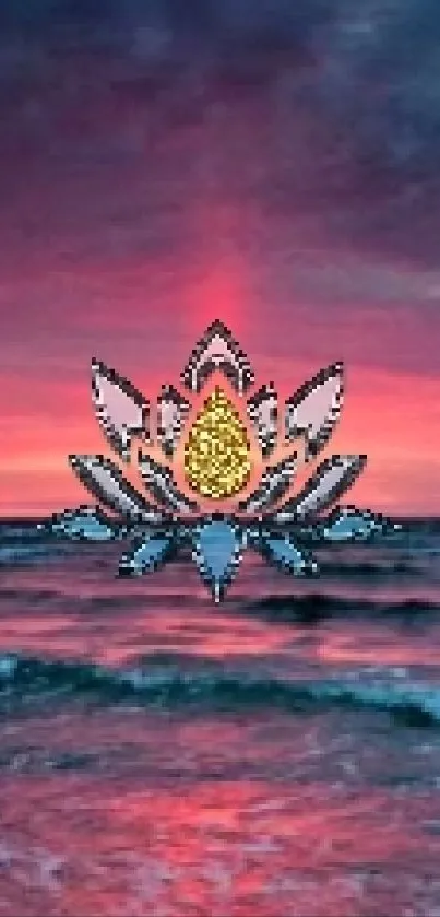 Lotus over sunset ocean wallpaper with pink hues.