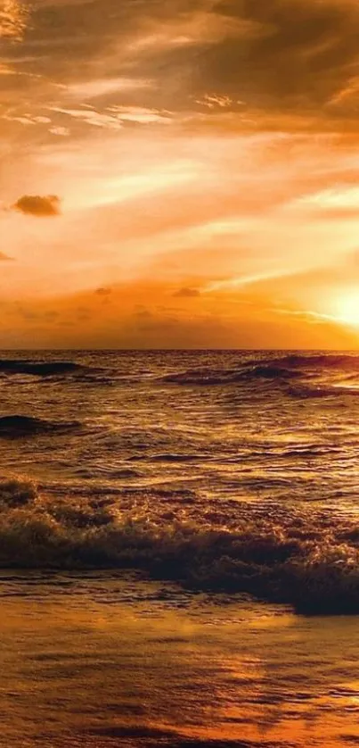 Beautiful sunset over the ocean with orange and golden hues, perfect for mobile wallpaper.