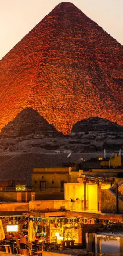 Sunset casting a golden glow over the majestic Giza Pyramid.