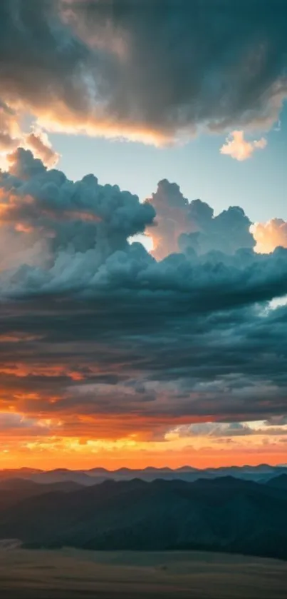 Dramatic sunset over mountains, vibrant sky.