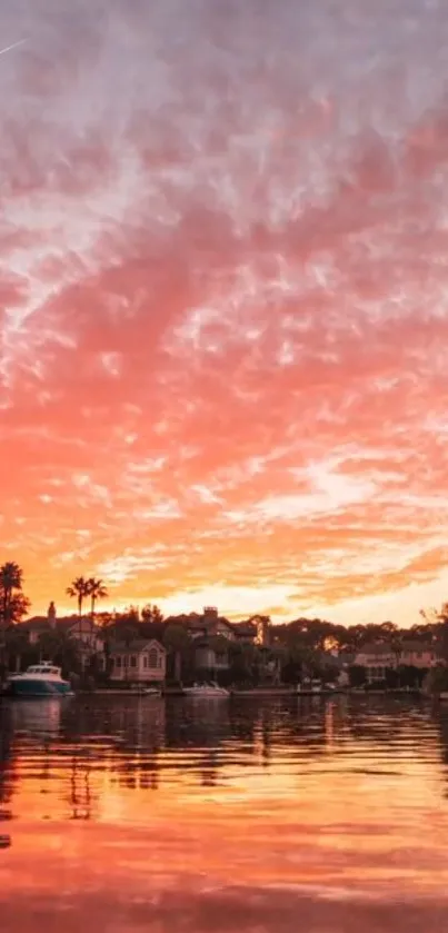 Serene sunset over calm waters with pink and orange sky hues.