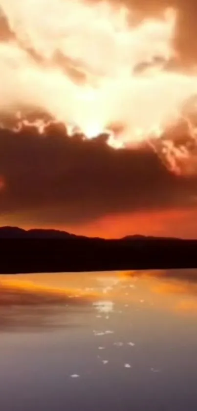 Stunning sunset with clouds and water reflection.