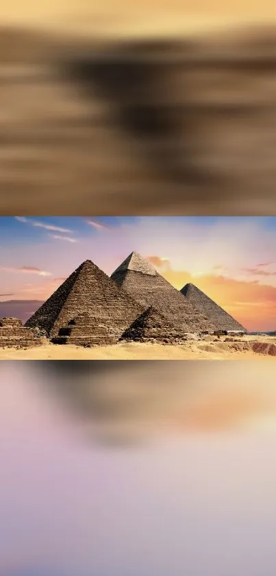 Beautiful sunset over Egyptian pyramids, perfect for mobile wallpaper.