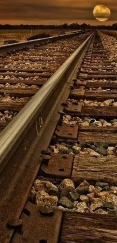 Railway tracks under a stunning sunset sky.