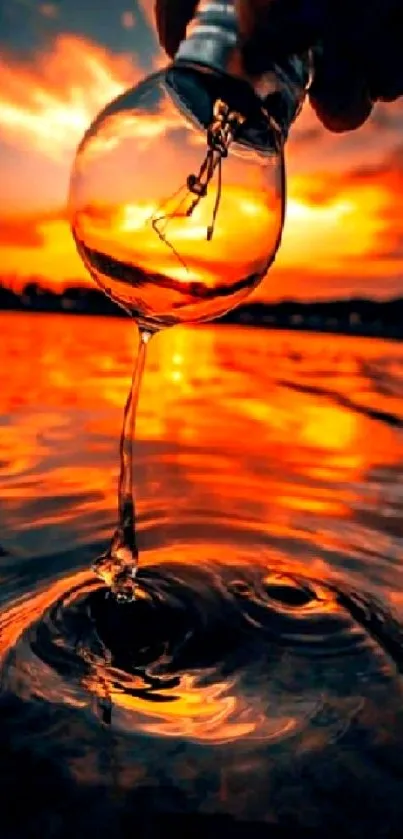 Artistic sunset reflection wallpaper with vibrant orange hues and water ripples.