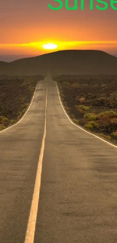 Sunset over a deserted road under a colorful evening sky.
