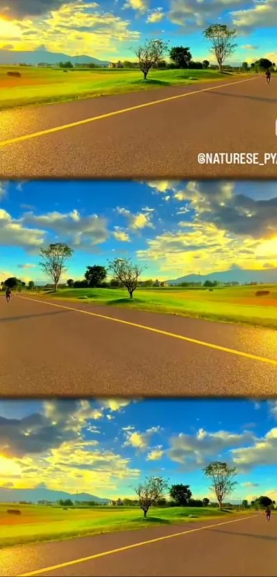 Mobile wallpaper of a scenic road with sunset sky.