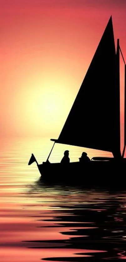 Silhouette of sailboat on a vibrant sunset ocean