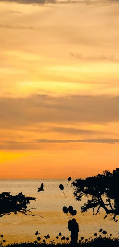 Elegant ship sails at sunset on a tranquil sea with golden sky.