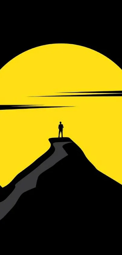 Silhouette of a person against a yellow sunset backdrop on a mobile wallpaper.