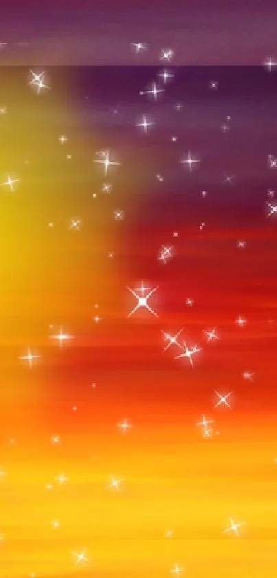 Mobile wallpaper with a sunset and sparkling stars in vibrant colors.