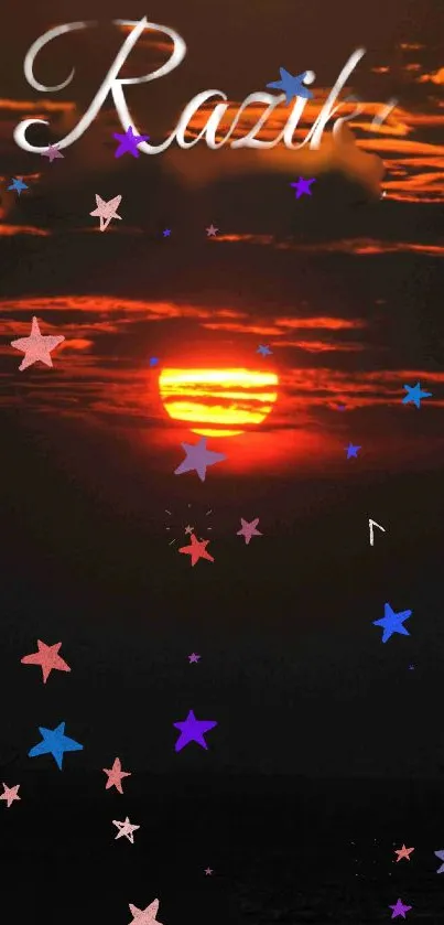 Sunset with colorful stars mobile wallpaper