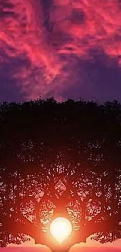 Silhouette of a tree with a vibrant purple sunset background.