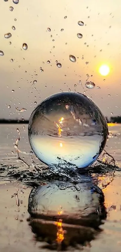 Sunset view with water splash reflecting serene beauty on lake.