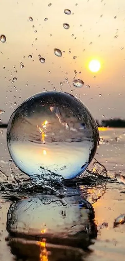 Sunset with water splash and reflections creating a serene mobile wallpaper.