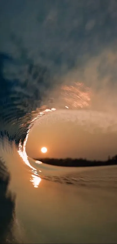 Beautiful sunset reflecting in ocean wave, creating serene landscape.