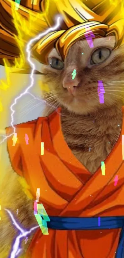Cat in anime costume with orange energy.