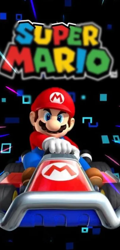 Super Mario Kart mobile wallpaper featuring Mario in a racing scene.