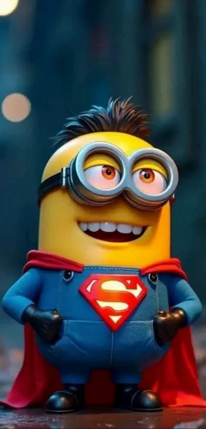 Super Minion in superhero costume mobile wallpaper.