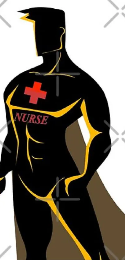 Superhero nurse artwork with cape and cross symbol.