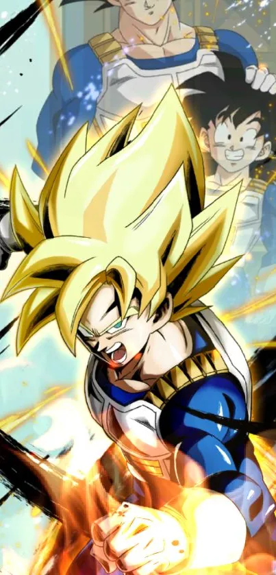 Super Saiyan character in dynamic action pose with vibrant colors.