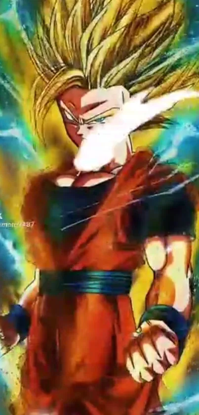 Super Saiyan anime warrior in vibrant golden aura.