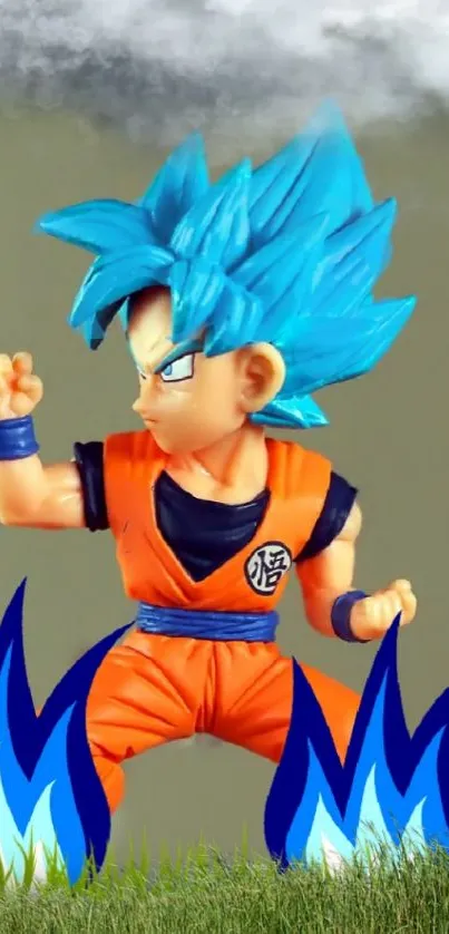 Super Saiyan Blue anime figure with glowing aura and vibrant colors.