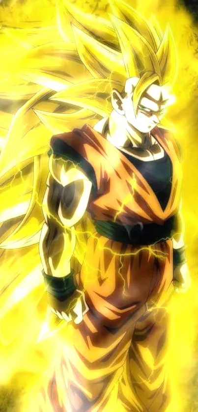 Super Saiyan character amid glowing yellow energy energy aura.