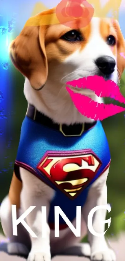 Beagle superhero with pink lips and a King caption.