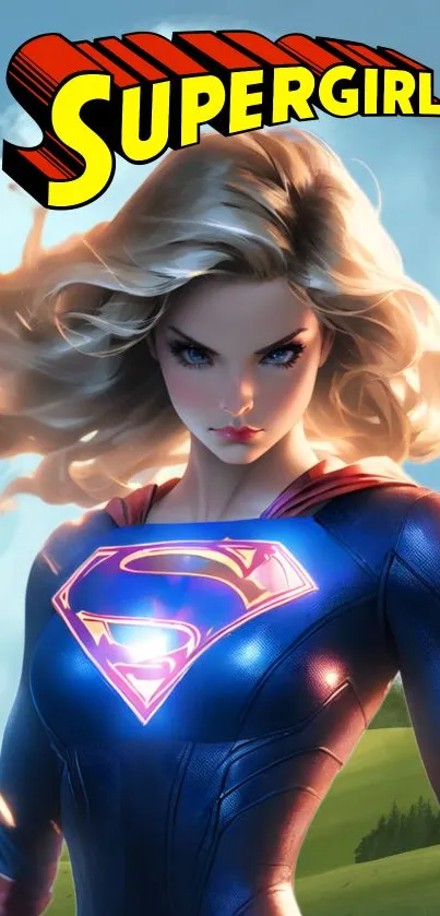 Vibrant Supergirl wallpaper with bold colors and striking superhero pose.