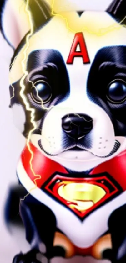 Superhero dog wallpaper with vibrant colors and comic style.