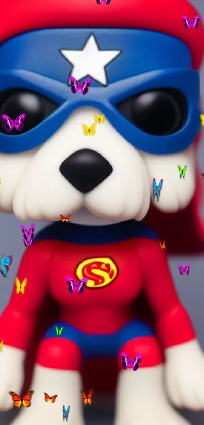 Cartoon superhero dog with mask and cape, vibrant colors.