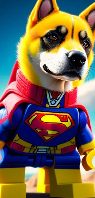 Lego superhero dog with blue sky background