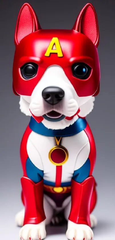 Red and white superhero dog in costume mobile wallpaper.