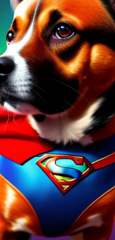 Colorful superhero dog wallpaper for mobile.