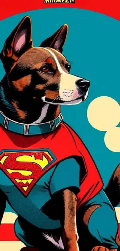 Retro-inspired superhero dog in a vibrant comic style on a mobile wallpaper.