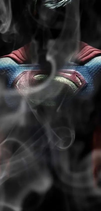 Superhero emblem with smoke effect on mobile wallpaper.