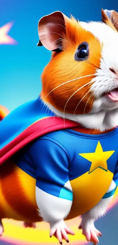 Superhero guinea pig mobile wallpaper in vibrant colors.