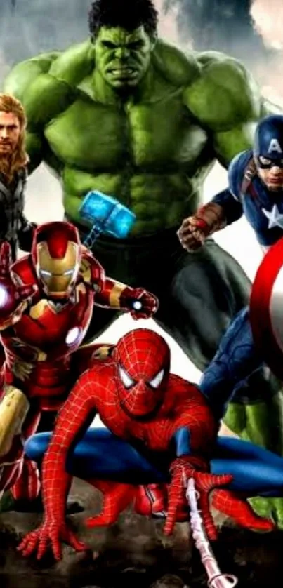 Superheroes assemble in a dynamic mobile wallpaper.