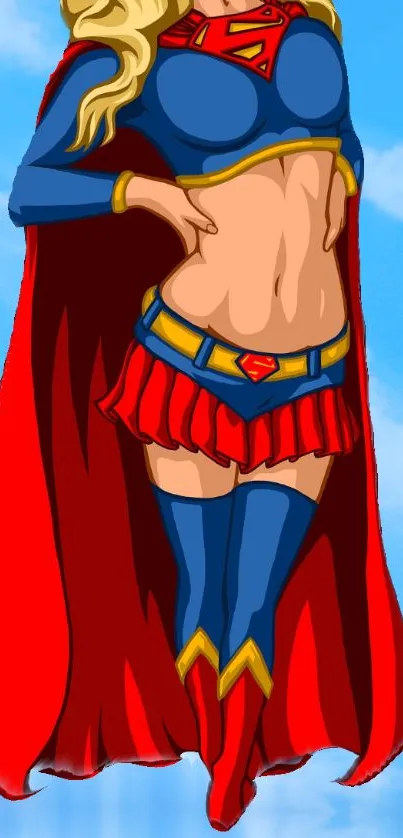 Animated superheroine with cape and colorful attire for mobile wallpaper.