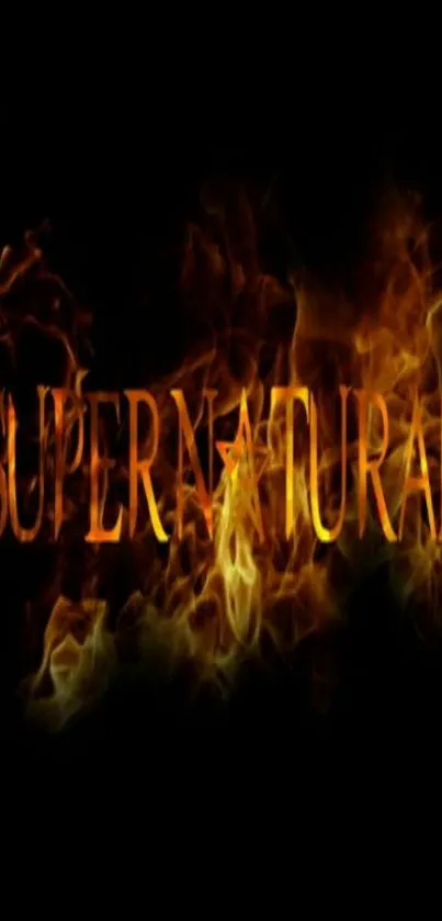 Supernatural themed wallpaper with fiery text.