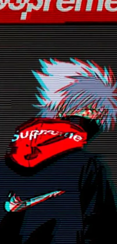 Anime character with Supreme hoodie in digital art wallpaper.