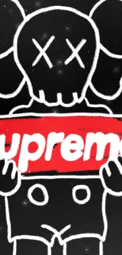 Black background with red Supreme logo and artistic character.