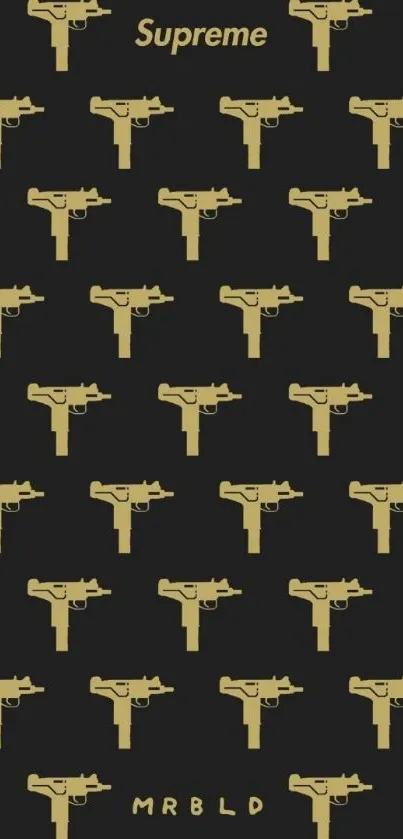 Supreme-inspired wallpaper with golden pistols on black.