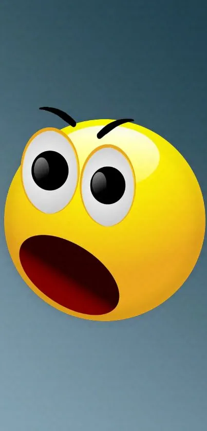 A surprised yellow emoji on a sleek gradient background for mobile wallpaper.