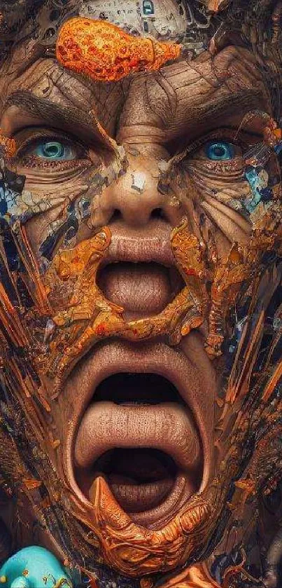 Surreal art wallpaper with expressive face and vibrant colors.