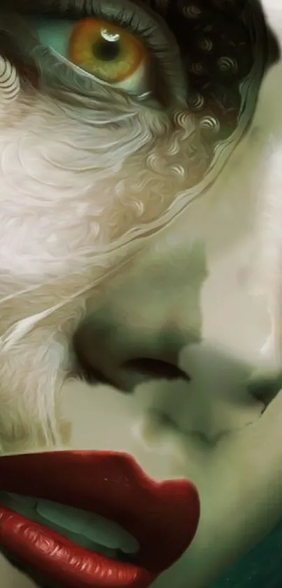 Surreal abstract art wallpaper featuring a woman's face with intricate designs.