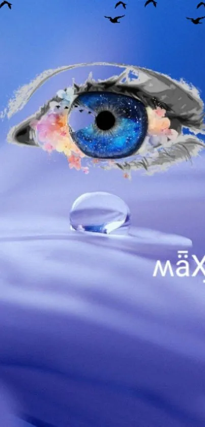 Surreal blue eye with droplet mobile wallpaper.