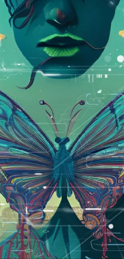 Surreal art wallpaper with butterfly and vibrant colors.